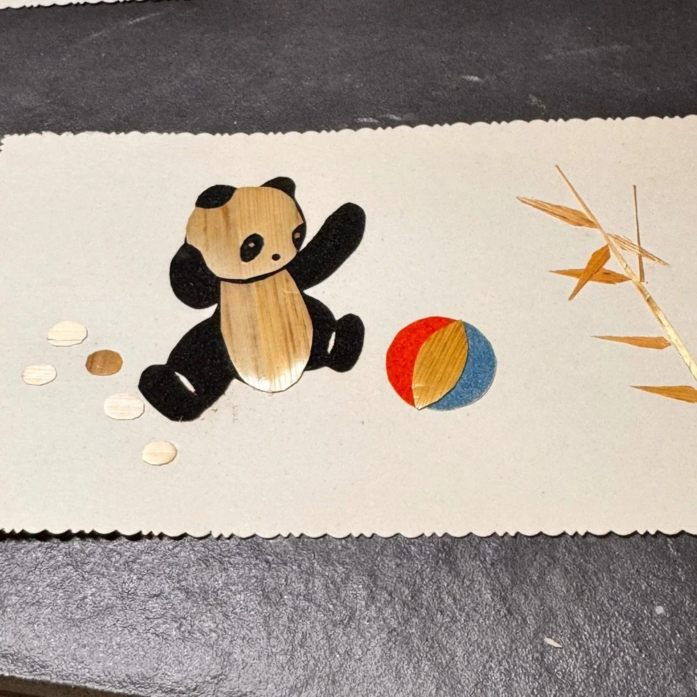 New Handcrafted Quilled Vintage Panda Bear Bamboo Straw Art‎ Bookmarks Set of 3
